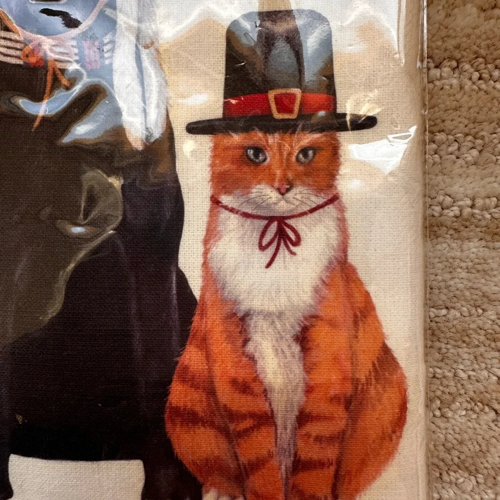 Mary Lake-Thompson Ltd. Indian Dog and Pilgrim Cat Flour Sack Dish Towel